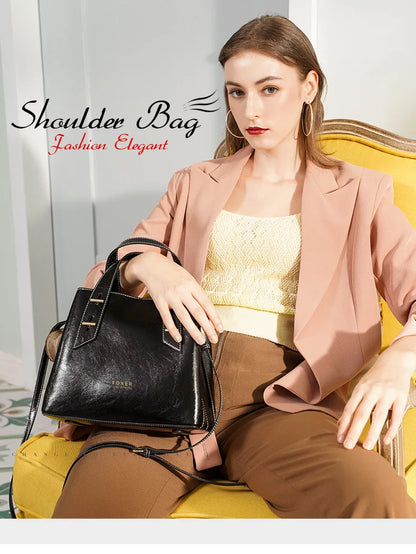 High Quality Women Split Leather Handbag Fashion Workplace Big Capacity Tote Bag Commuter Crossbody Shoulder Bags Mother's Gift