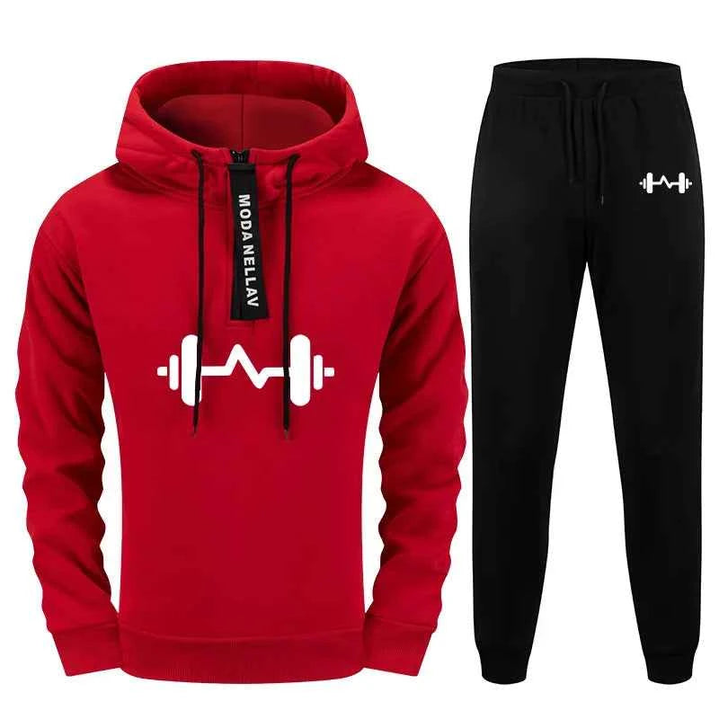 Men's Tracksuit Set Urban Streetwear 2 Pieces Half Zip Hoodie and Sweatpants for Autumn Winter Sporty Fitness