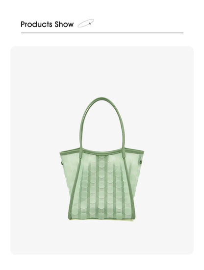 FOXER Light Green Women's Tote Bag, Fashion Waterproof TPU Handbag for Summer Travel & Commute, Lightweight Lady's Shoulder Bag
