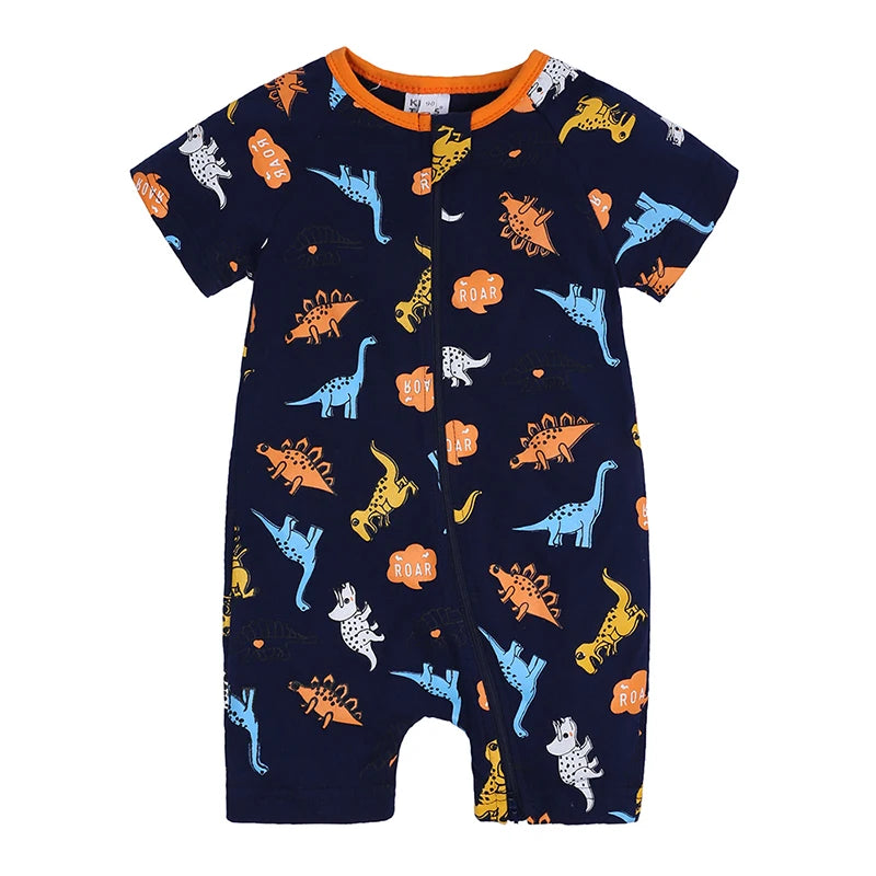 Kids Tales Playful Prints Cotton-Blend Short-Sleeve Baby Romper