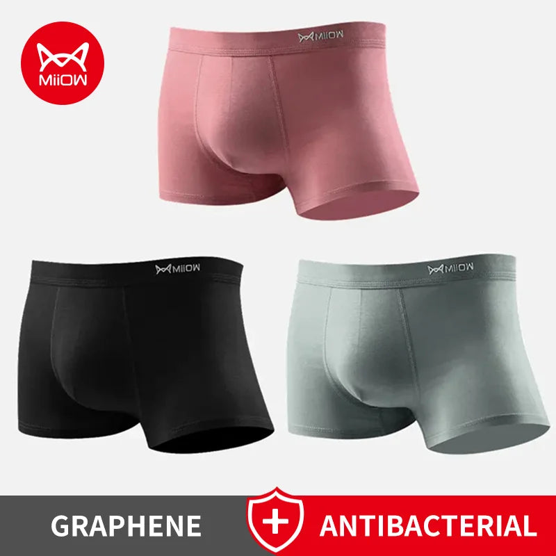 MiiOW Men's Antibacterial Boxer Briefs - 3Pcs Cotton Underwear with Graphene Technology