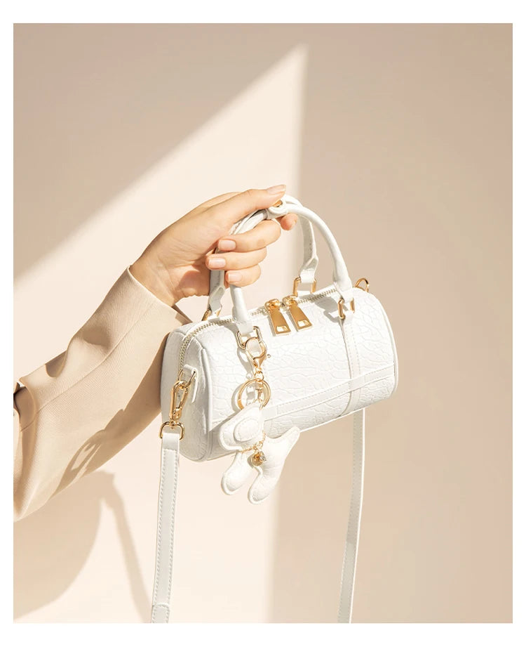FOXER 2026 New Women's Handbag Fashion Barrel Bag Textured Cowhide Leather Lady Crossbody Bag Casual Commuter Shoulder Purse