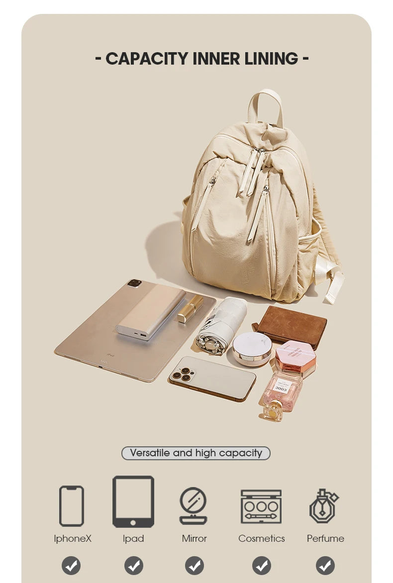 FOXER Simple Solid Color Backpack Women Backpack Waterproof Cotton Fabric Laptop School Bag Fashion Teenage Girl Travel Book Bag