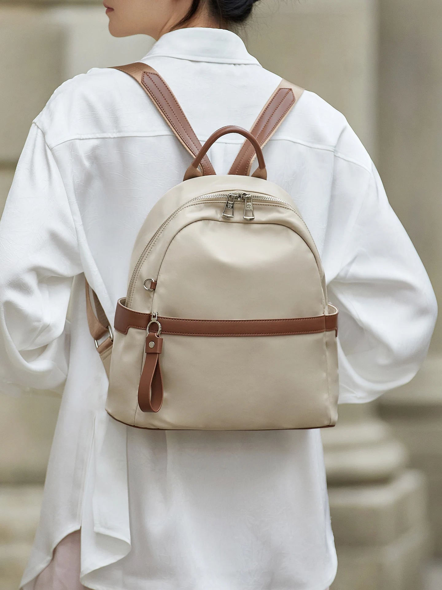 ZOOLER Oxford & Leather Female Letter Backpack