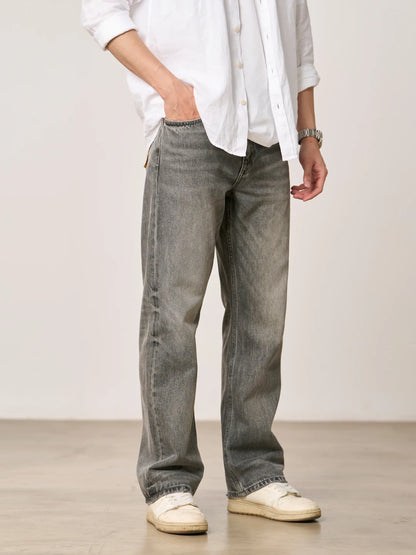 SIMWOOD High Standard 2026 Spring New 13oz Cotton Hemp Washed Vintage Jeans for Men,Classic Retro Casual Denim Trousers