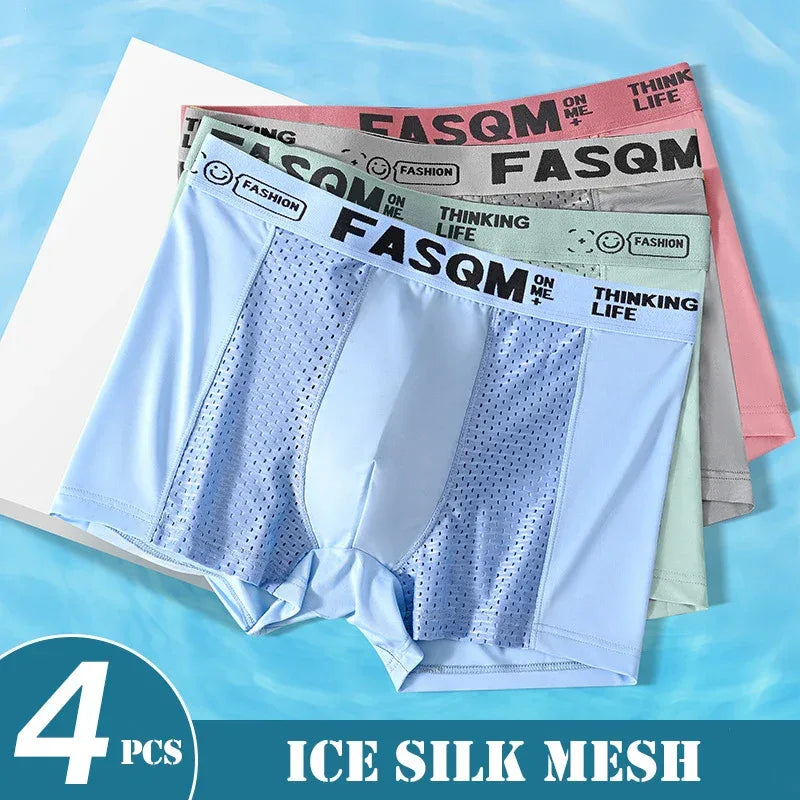 Men's 4 Pack Mesh Ice Silk Boxer Shorts - ShopHub