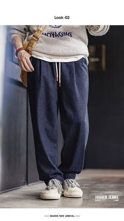 Maden Vintage Men's Solid 10oz Jogger Denim Jeans