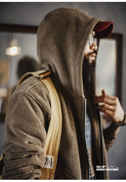 Maden Men’s Khaki Fleece Zip Hoodie Jacket