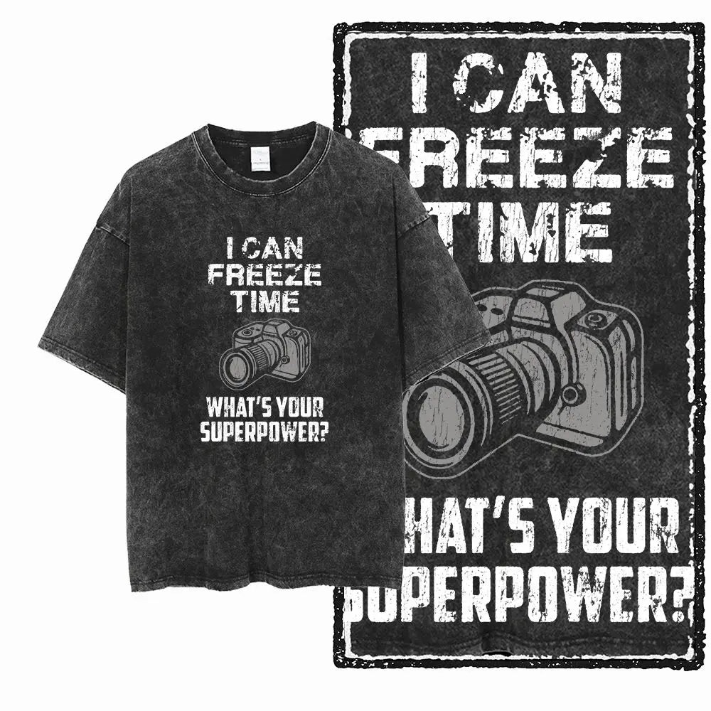 Washed Distressed Men's Photographer T-Shirt Photography Black Cotton Camera Lover Graphic Print Cotton Tee Shirt G75