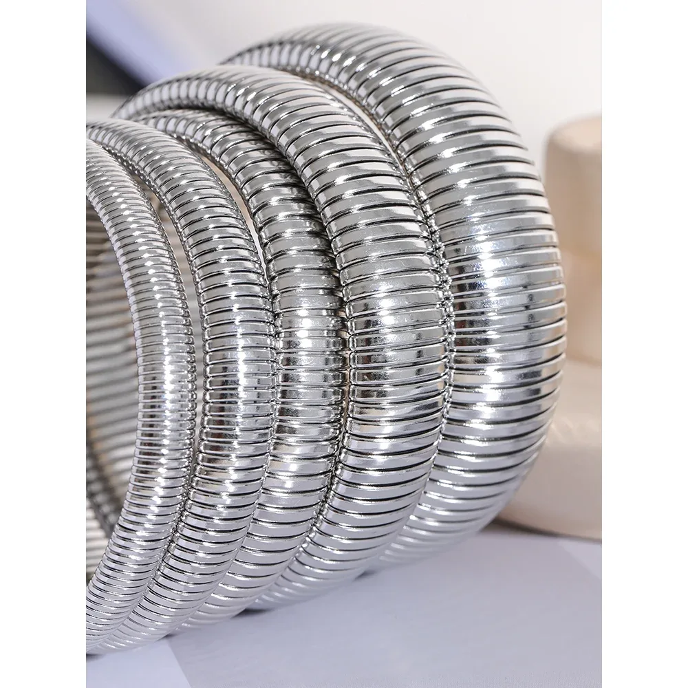Stainless Steel Elastic Thick Metal Bracelet Bangle - ShopHub