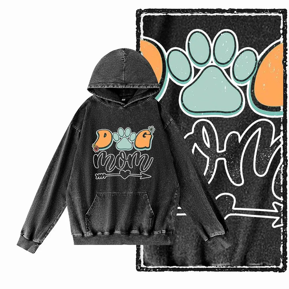 Vintage Dog Graphic Acid-Washed Black Hoodie