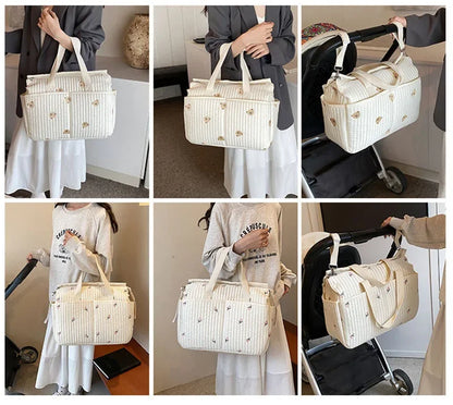 Embroidered Multi-Functional Diaper Bag