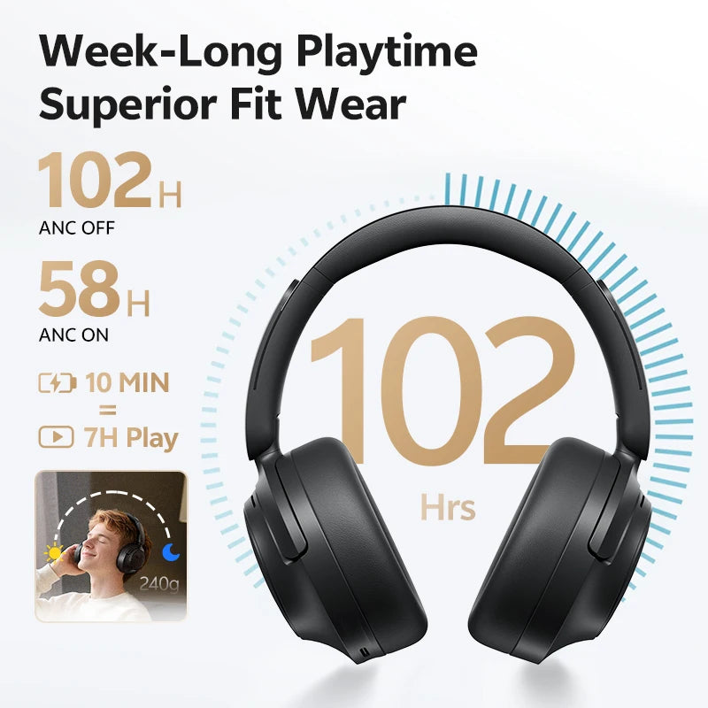 QCY Wireless Bluetooth Headphones 6.0 BH25H3SA - 3D Spatial Audio, Foldable Over Ear Headset with 56dB Adaptive ANC and 53mm Driver - ShopHub