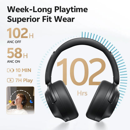 QCY Wireless Bluetooth Headphones 6.0 BH25H3SA - 3D Spatial Audio, Foldable Over Ear Headset with 56dB Adaptive ANC and 53mm Driver - ShopHub
