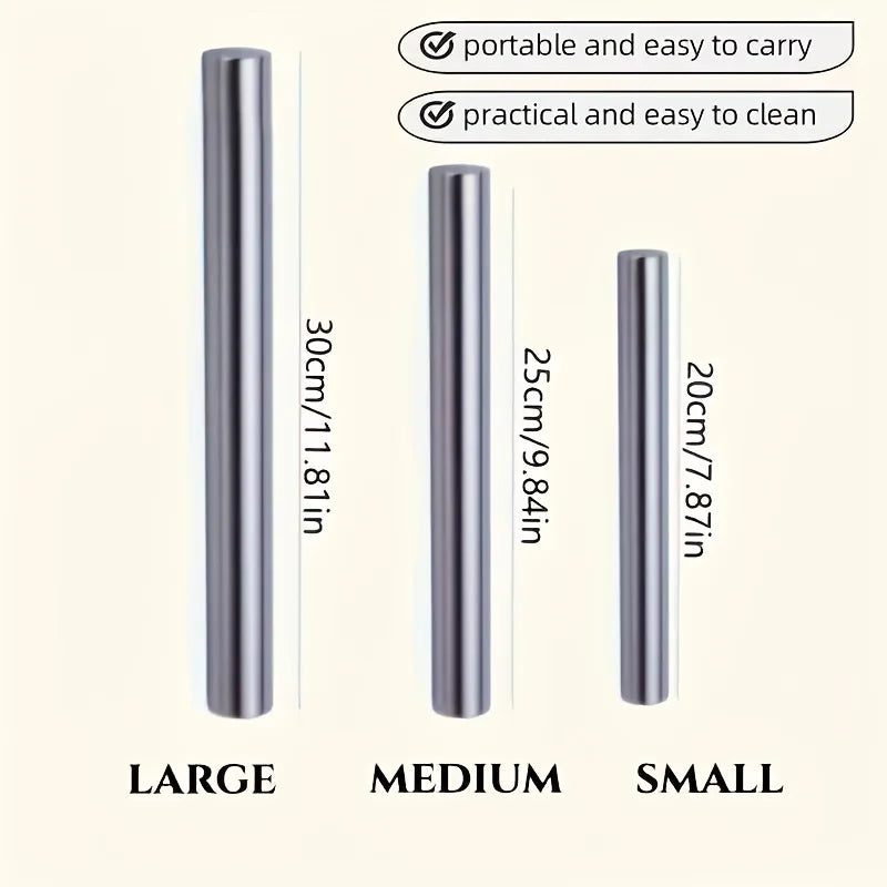 Stainless Steel Rolling Pin for Baking - Lightweight Dough Roller for Cookies, Pie, Dumpling, Pizza - Available in 3 Sizes
