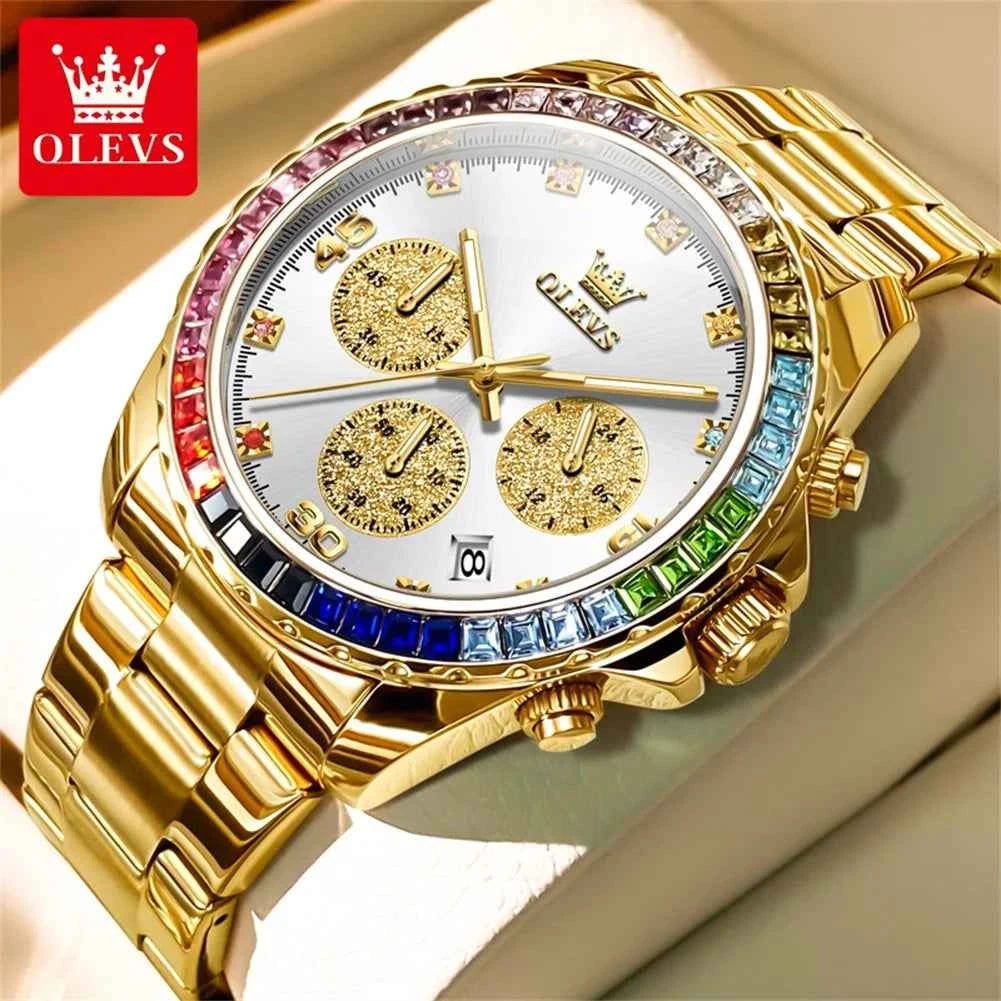 OLEVS 2939 Mens Waterproof Quartz Watch - Business Brand Large Chronograph Wristwatch with Luminous Features and Single Calendar