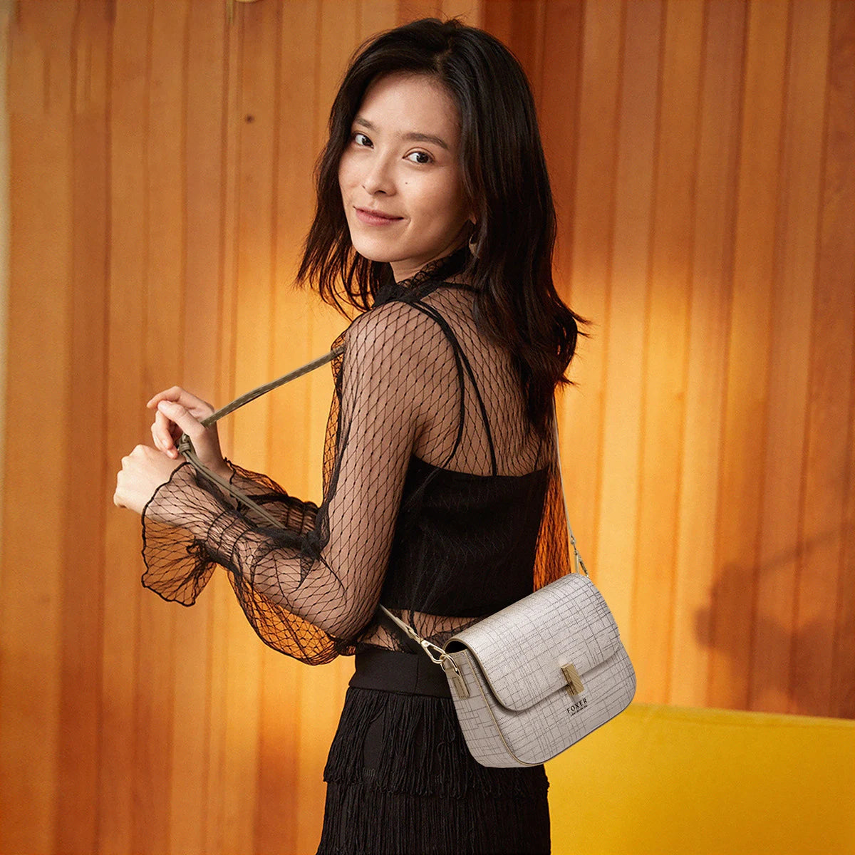 FOXER Female Shoulder Bag Split Leather Crossbody Bag Fashion Luxury Design Saddle Bag Commute Daily Use Gift for Lover