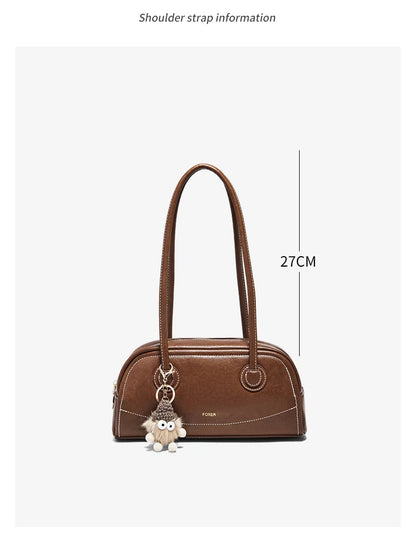 FOXER New Large Capaci Women's Handbag PU Leather Simple Retro Single Underarm Bag for Female Casual Commuting Pillow Bag Purse