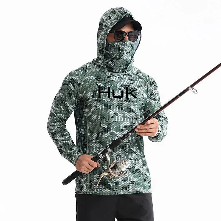 Men's Fishing Hoodie with UV Protection - Grey and White Camiseta De Pesca Top