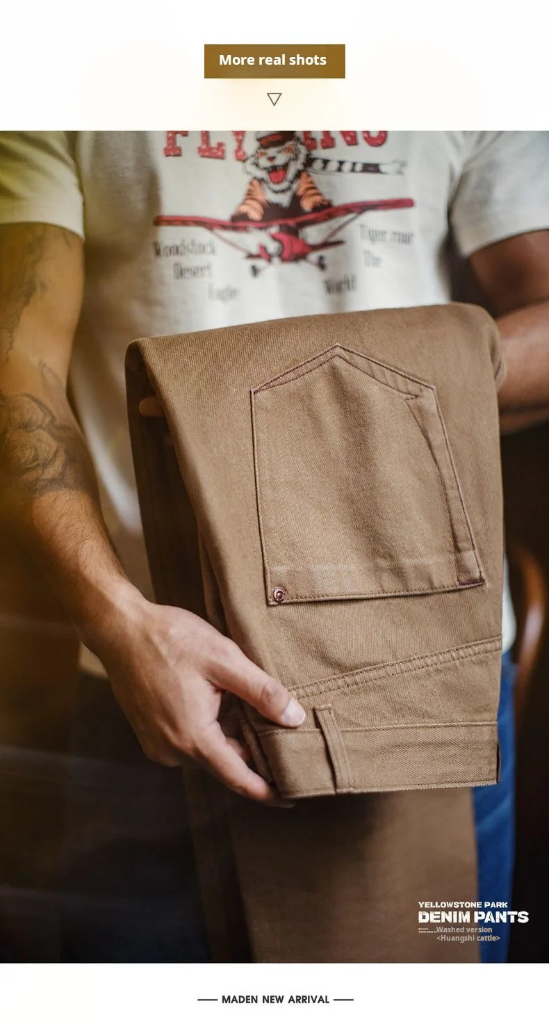 Maden Vintage Men's Washed Brown Jeans
