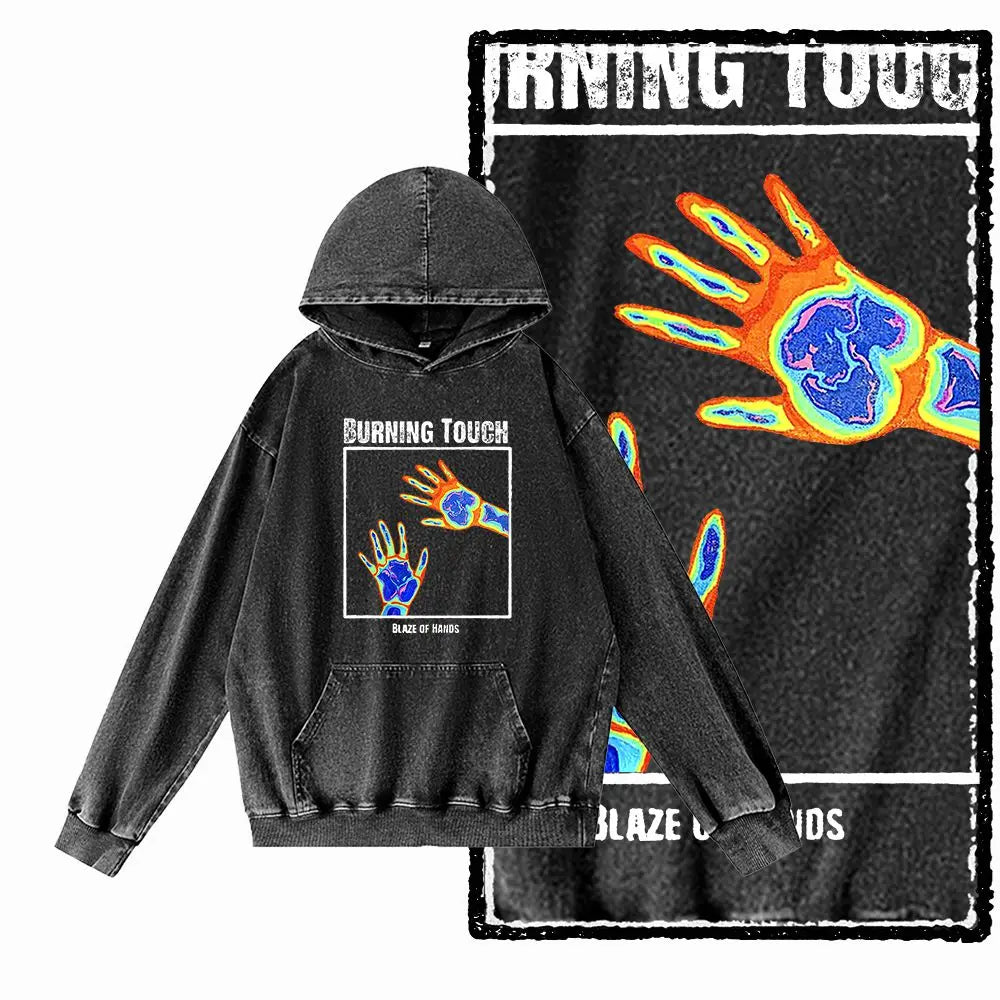 COOLMIND G21 Vintage Graphic Acid-Washed Black Hoodie