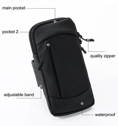 Waterproof Running Armband Phone Holder – 2 Pocket Sports Wrist Wallet for Gym & Outdoor Exercise (Fits up to 6.8” phone) ECOTREK