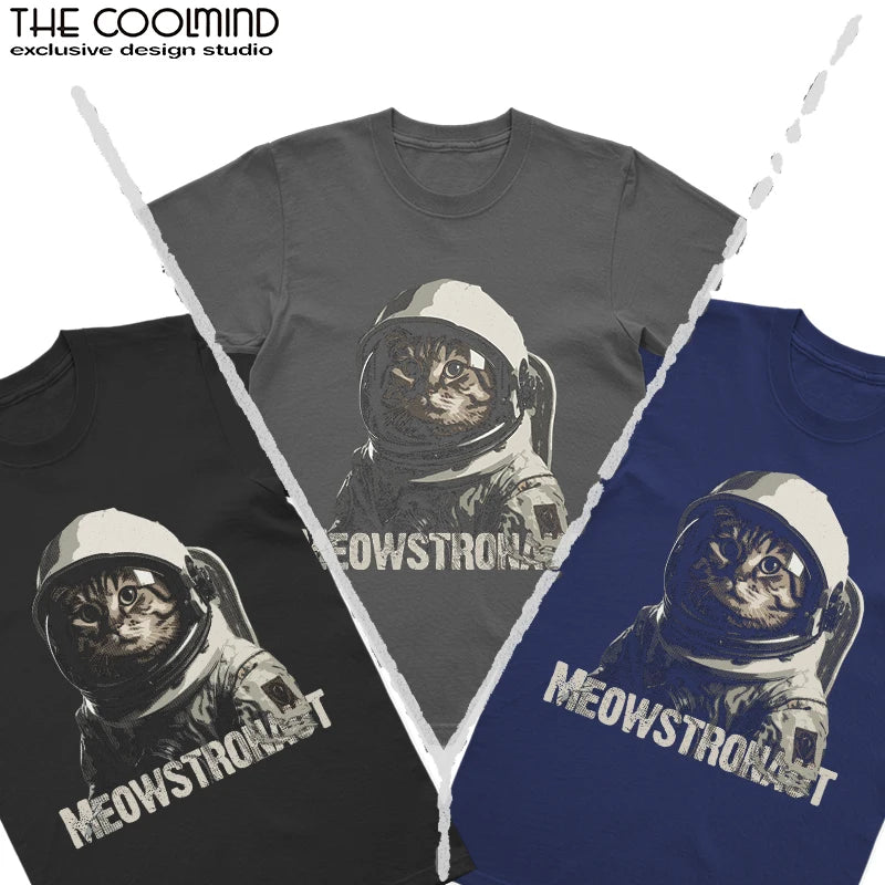 COOLMIND U0012 Astronaut Cat Graphic Cotton Tee