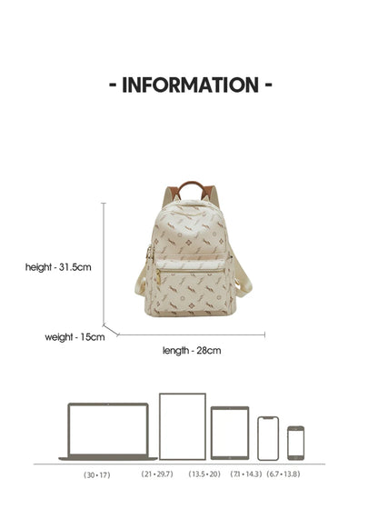 FOXER Women's Backpack Signature PVC Printing Fashion Travel Shoulder Bag Ladies Travel Rucksack Female Casual Monogram Backpack