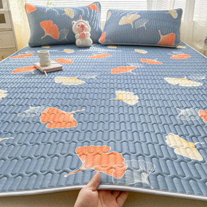 Cooling silk mattress pad set by ShopHub NZ, designed for summer comfort, featuring soft, breathable fabric and secure fit.