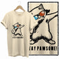 COOLMIND Beige Cat Graphic T-Shirt | Women's Relaxed Fit