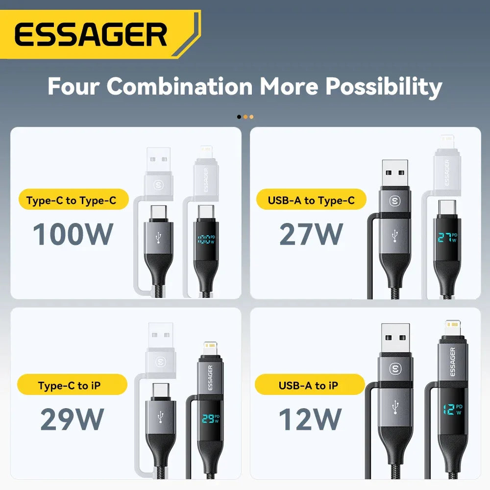 Essager 4 In 1 Digital Display USB Cable - ShopHub