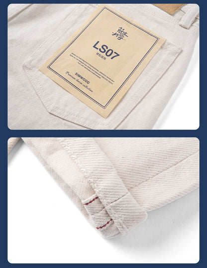 SIMWOOD High Standard 2026 Autumn Winter New Loose Straight 15oz Heavyweight White Selvedge Jeans Men Plus Size Denim Pants
