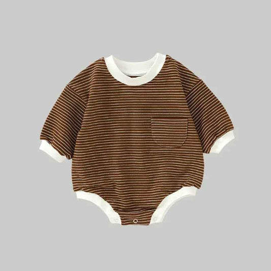 Striped Bubble Romper - Brown