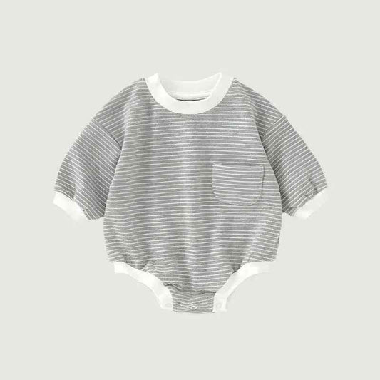 Striped Bubble Romper - Light Grey