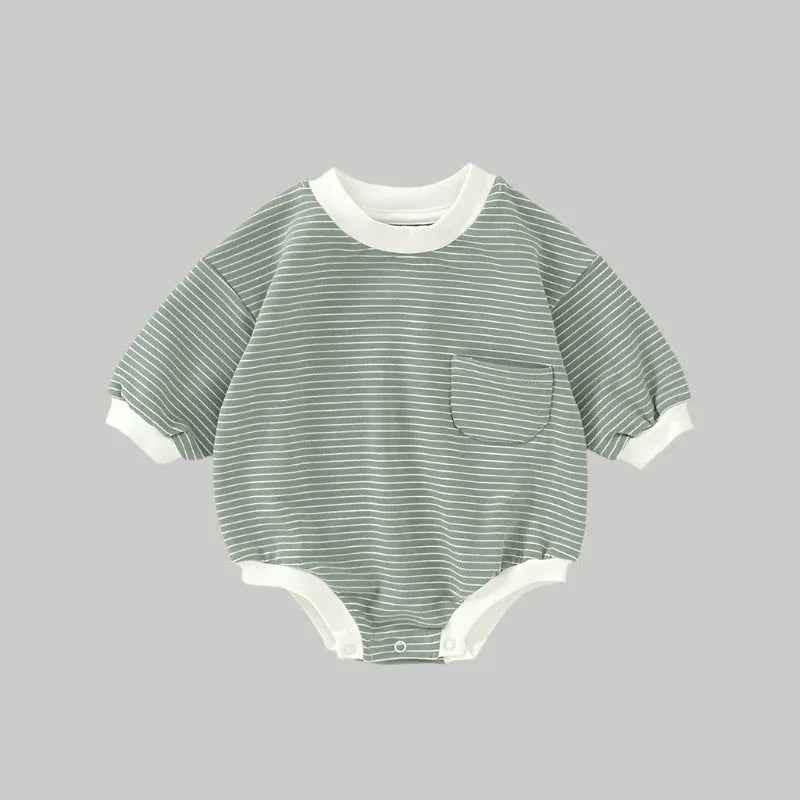 Striped Bubble Romper - Olive