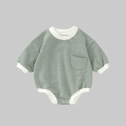 Striped Bubble Romper - Olive