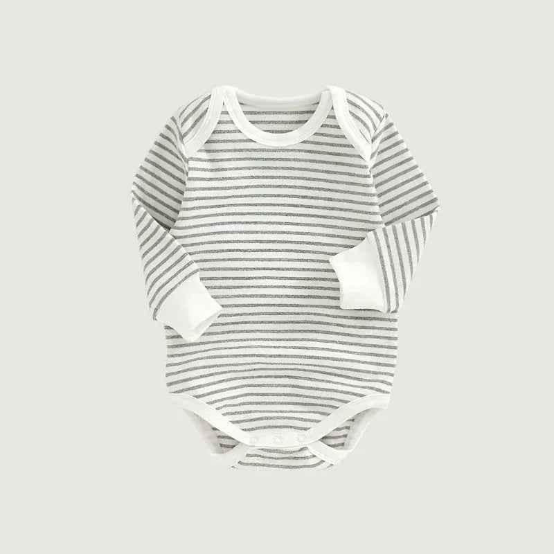 Striped Full Sleeve Onesie - Light Grey