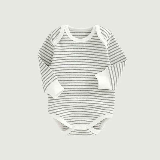 Striped Full Sleeve Onesie - Light Grey