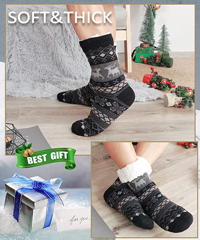 24 Pairs Mens Slipper Fuzzy Socks Winter Super Warm Soft Socks with Grippers dealonline.co.nz