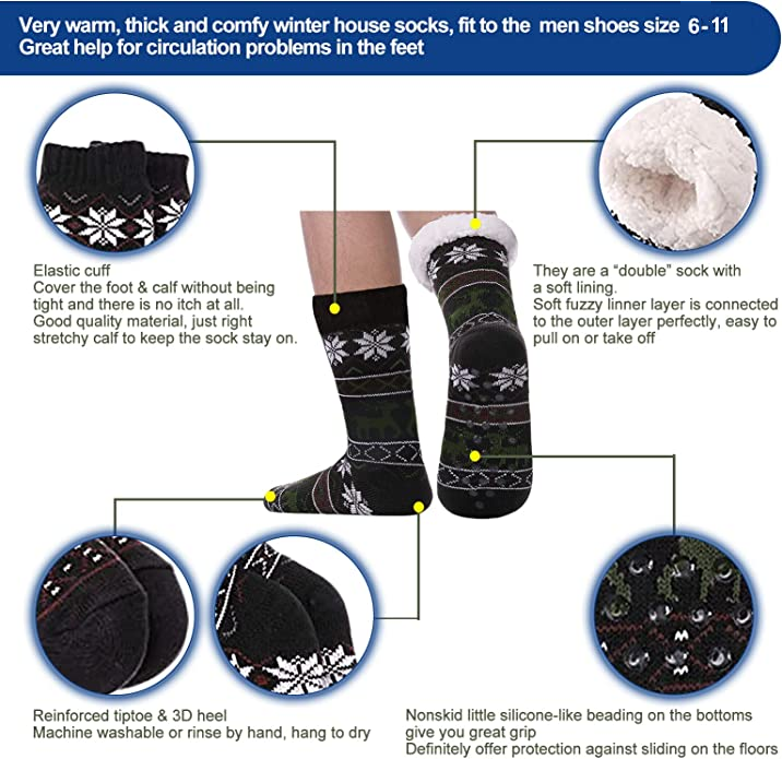 4 Pairs Mens Slipper Fuzzy Socks Winter Super Warm Soft Socks with Grippers dealonline.co.nz