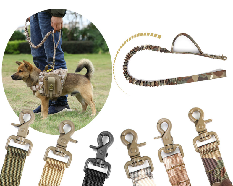 Tactical Dog Leash Heavy Duty 97-120cm Shock Absorbing Bungee with 2 Handle BK dealonline.co.nz