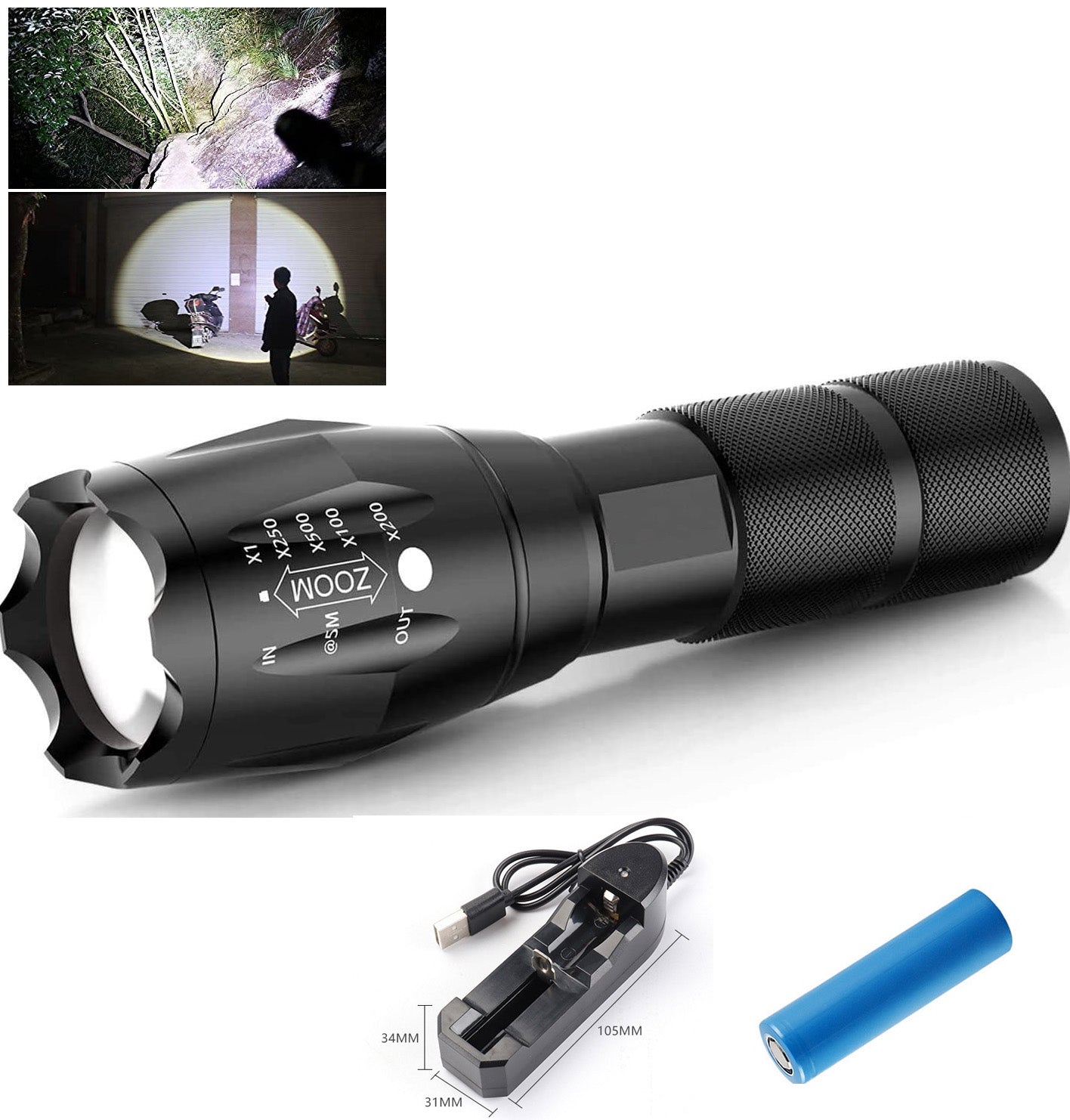 LED Torch Rechargeable High Lumens Flashlight with 18650 Battery dealonline.co.nz