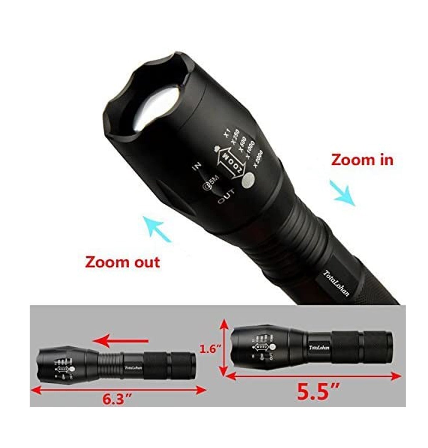 LED Torch Rechargeable High Lumens Flashlight with 18650 Battery dealonline.co.nz