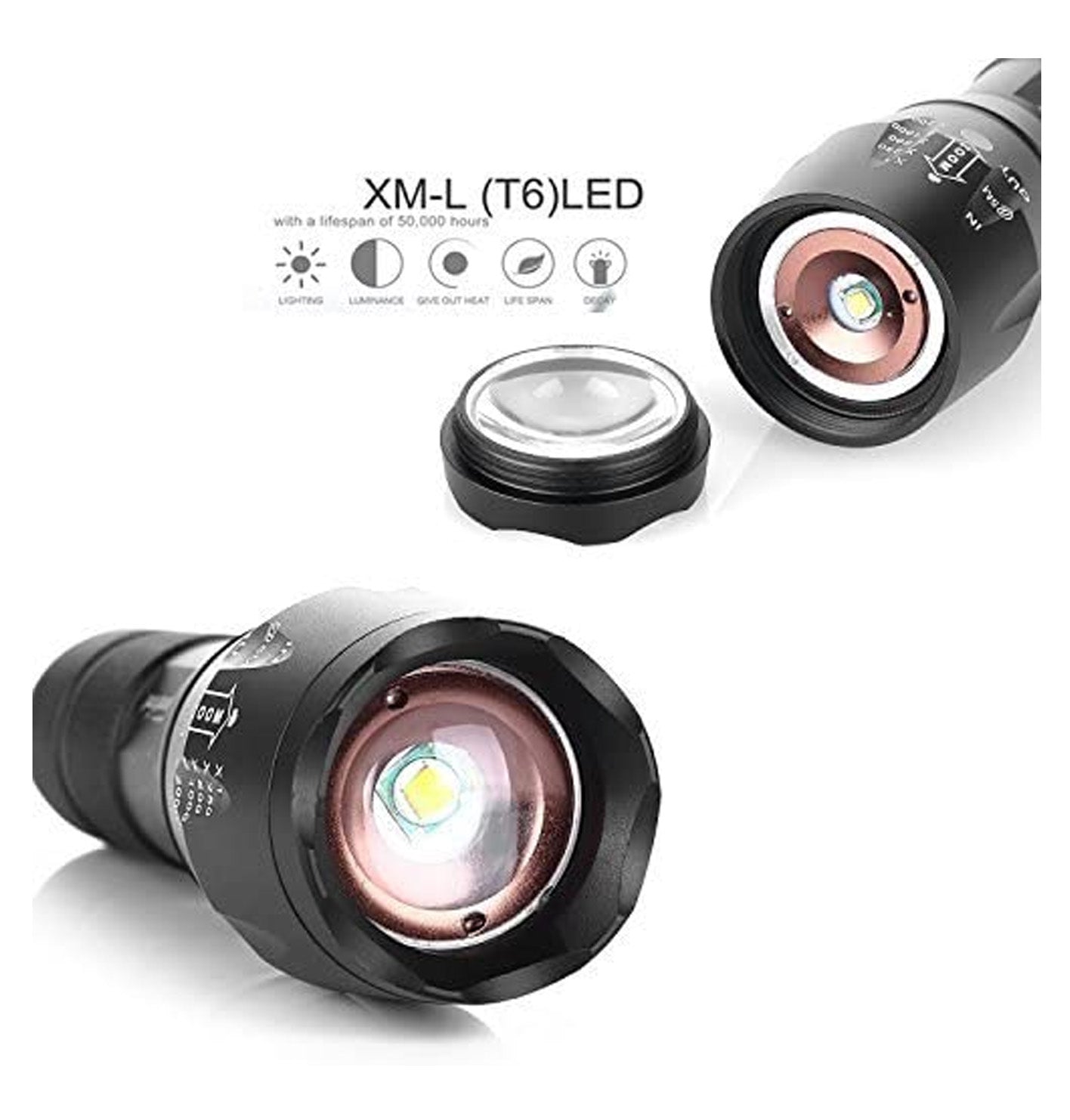 LED Torch Rechargeable High Lumens Flashlight with 18650 Battery dealonline.co.nz