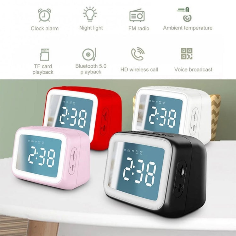 BT-511 Mini LED HD Mirror Bluetooth Speaker, Support 32GB TF Card & 3.5mm AUX & Dual Alarm Clock & Real-time Temperature & Hands-free Calling