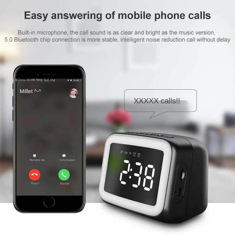 BT-511 Mini LED HD Mirror Bluetooth Speaker, Support 32GB TF Card & 3.5mm AUX & Dual Alarm Clock & Real-time Temperature & Hands-free Calling