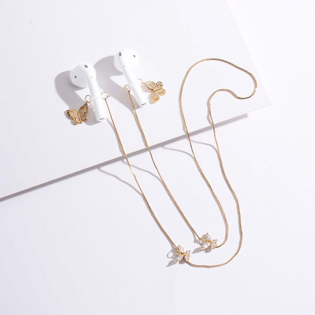 Universal Anti-lost Chain for Wireless Earphones Sweet and Simple Commuter Zircon Butterfly Anti-lost Necklace
