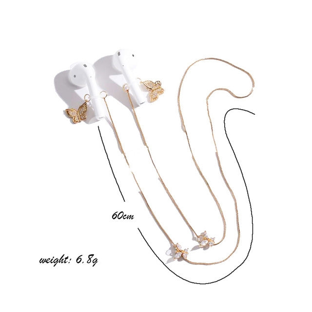 Universal Anti-lost Chain for Wireless Earphones Sweet and Simple Commuter Zircon Butterfly Anti-lost Necklace