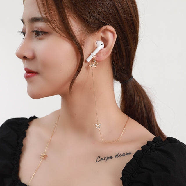 Universal Anti-lost Chain for Wireless Earphones Sweet and Simple Commuter Zircon Butterfly Anti-lost Necklace