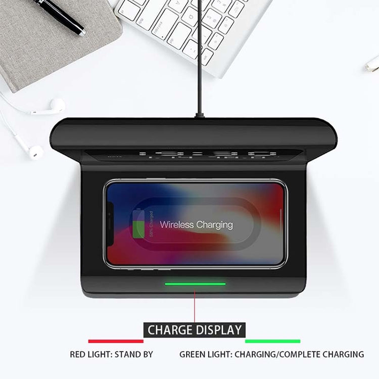10W QI Universal Multi-function Mobile Phone Wireless Charger with Alarm Clock & Time / Calendar / Temperature Display
